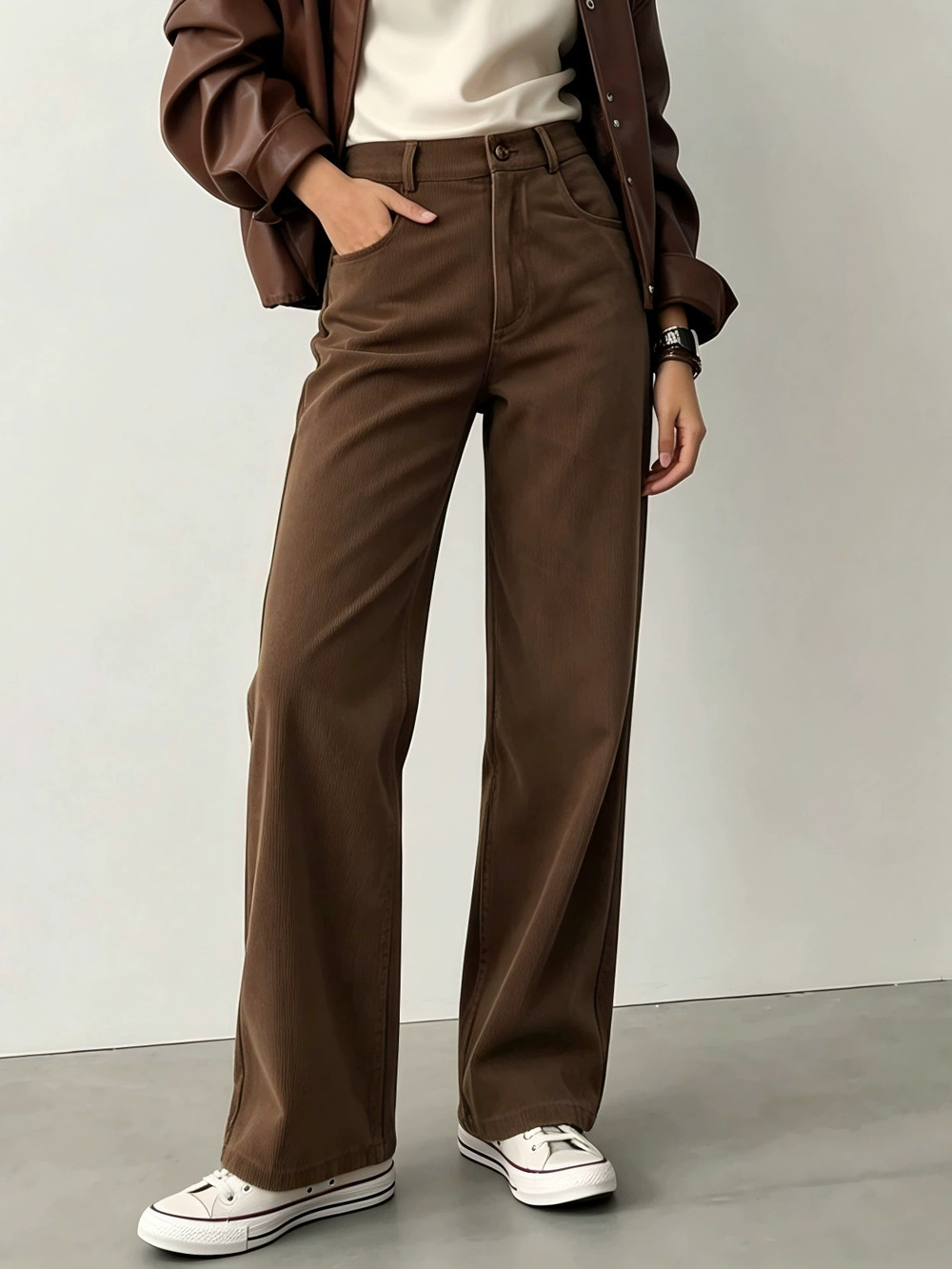 Zara Relaxed High Waist Corduroy Wide Leg Pants Brown Fall Winter